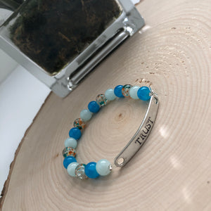 Wholesale Blue Hue Glass Stretch Bead Bracelet